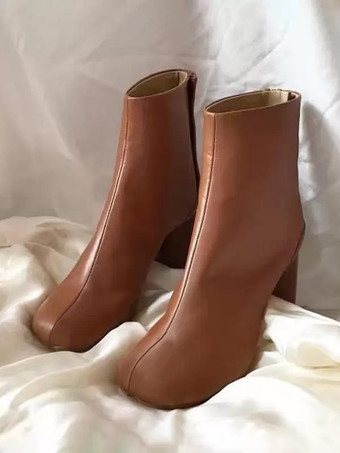 MarrónBotines negros de mujer con punta redonda y tacón grueso