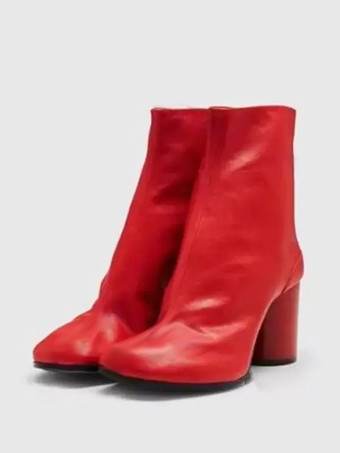 rojo Botines negros de mujer con punta redonda y tacón grueso