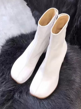 blanco Botines negros de mujer con punta redonda y tacón grueso