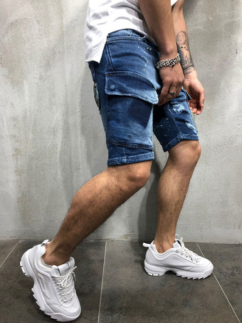 Men's Shorts Distressed Spring Street Wear Light Sky Blue Beach Bottoms