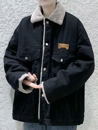 メンズデニムジャケット ポケット付き フェイクファーカラー 冬コート