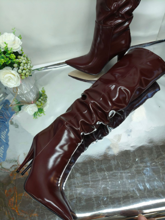 レディース スラウチブーツ ポインテッドトゥ スティレットヒール ミッドカーフブーツ