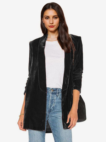 ブラック 女性用ブレザー ベロア長袖 ソリッドカラー テーラードジャケット ワインレッド