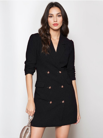 ブラック 女性のためのブレザージャケットターンダウンカラー長袖ミニドレス