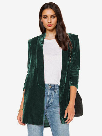 ダークグリーン女性用ブレザー ベロア長袖 ソリッドカラー テーラードジャケット ワインレッド