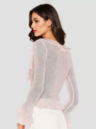 シックなセーター フリルエッジ ボタン留め エレガントでシックなレディーストップス