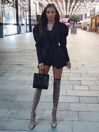 オーバーニーハイヒール レディース オープントゥ カットアウトシューズ サイハイブーツ ブラックセクシーシューズ