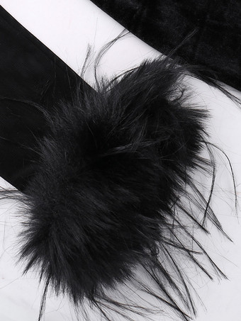 Abito in piume nere Abiti traslucidi in velluto a maniche lunghe