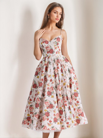 レッド ソフトピンクのコルセットミディドレス スウィートハートネックストラップ Aライン バースデーパーティードレス レディース 2025