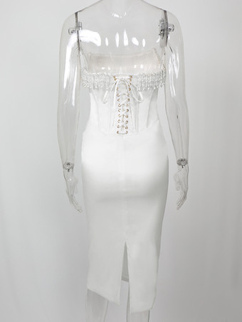 コルセットドレス フリンジ プリーツ バック レースアップ プロム 誕生日パーティー ミディドレス