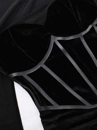 Abito in piume nere Abiti traslucidi in velluto a maniche lunghe