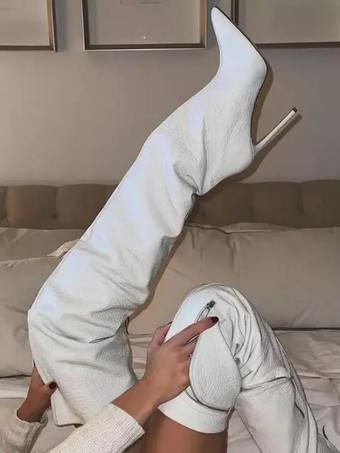 セクシーなオーバーニーブーツ、女性用ポインテッドトゥポケットデザインサイハイブーツ