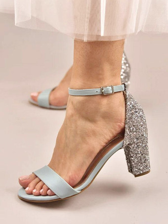 Grigio Sandali da sposa Panno con paillettes bianco Semplici sandali da sposa con paillettes a punta aperta