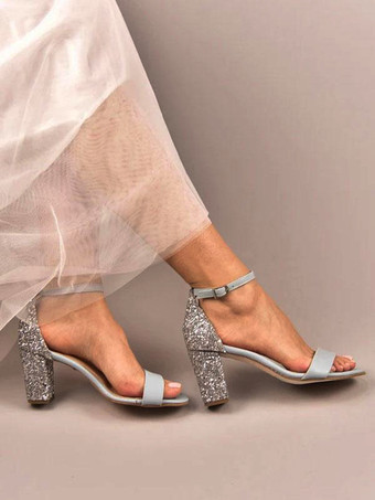 Sandali da sposa Panno con paillettes bianco Semplici sandali da sposa con paillettes a punta aperta