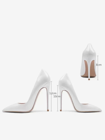レディース パテントレザー スティレットヒール パンプス ホワイト