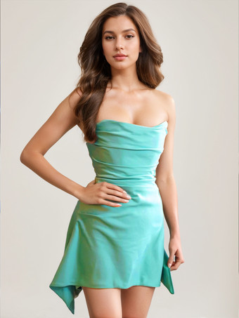 パーティードレス オフショルダー バックレス プリーツ 卒業パーティー ミニドレス