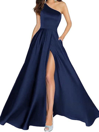 Dark NavyEvening Dress Sheath Square Neck Floor-Length Sleeveless Lace-up Satin Fabric Social Party Dresses