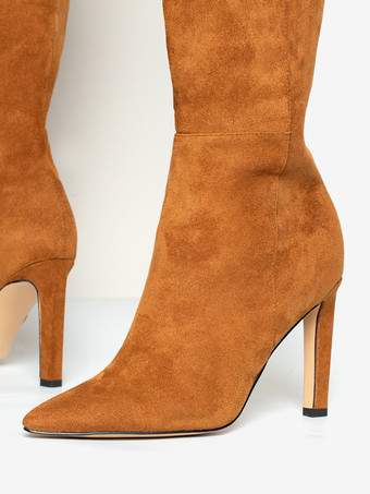 スエードニーブーツ ハイヒール ポインテッドトゥ ニーハイブーツ