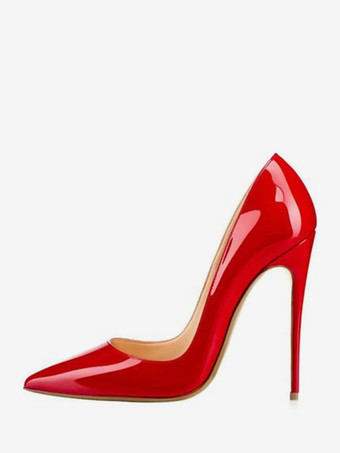 レッド レディース パテントレザー スティレットヒール パンプス ホワイト