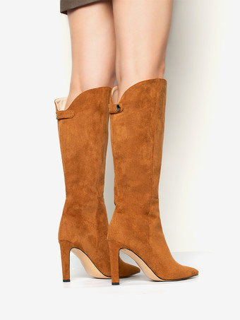 スエードニーブーツ ハイヒール ポインテッドトゥ ニーハイブーツ