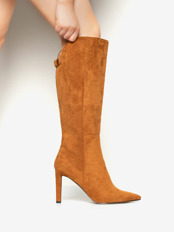 スエードニーブーツ ハイヒール ポインテッドトゥ ニーハイブーツ
