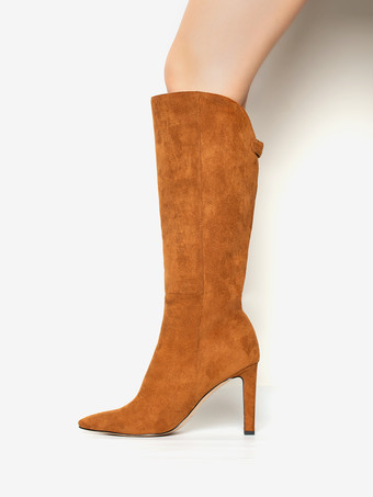 スエードニーブーツ ハイヒール ポインテッドトゥ ニーハイブーツ