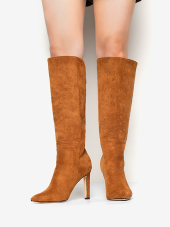 スエードニーブーツ ハイヒール ポインテッドトゥ ニーハイブーツ