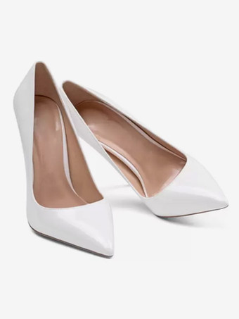 レディース パテントレザー スティレットヒール パンプス ホワイト