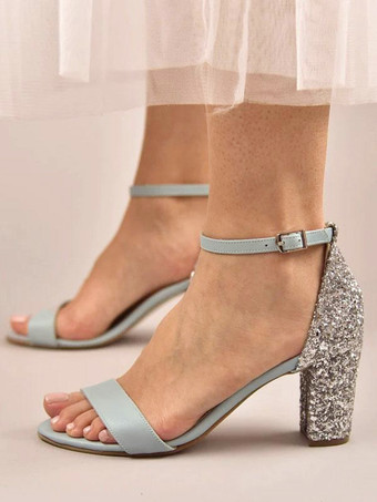 Sandali da sposa Panno con paillettes bianco Semplici sandali da sposa con paillettes a punta aperta