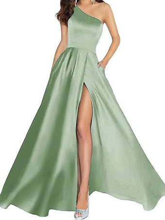 SageEvening Dress Sheath Square Neck Floor-Length Sleeveless Lace-up Satin Fabric Social Party Dresses