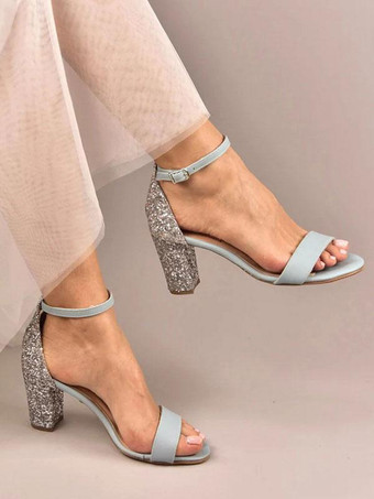 Sandali da sposa Panno con paillettes bianco Semplici sandali da sposa con paillettes a punta aperta