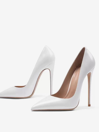レディース パテントレザー スティレットヒール パンプス ホワイト