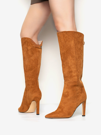 スエードニーブーツ ハイヒール ポインテッドトゥ ニーハイブーツ