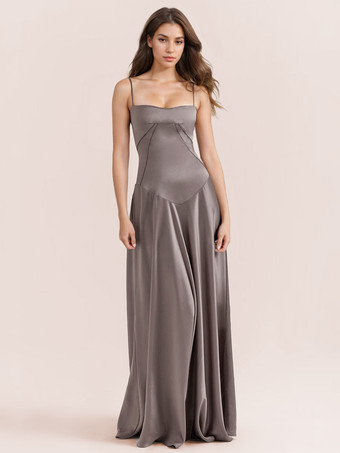 モグラ色Corest マキシドレス 調節可能なスパゲッティストラップ バックレス レースアップ プロムドレス