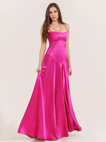 ローズレッドCorest マキシドレス 調節可能なスパゲッティストラップ バックレス レースアップ プロムドレス