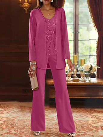 ピーチマザードレス デザインネックライン 長袖 ツーピース スパンコール ウェディングゲストドレス