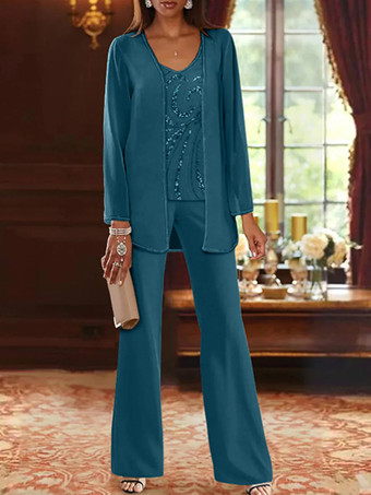 シアンマザードレス デザインネックライン 長袖 ツーピース スパンコール ウェディングゲストドレス