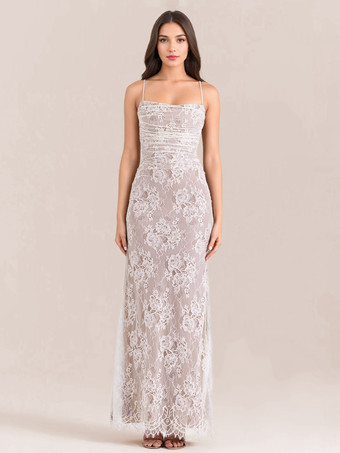 トランペットドレス レースアップ カットアウト 花柄 刺繍 長袖 プロムドレス