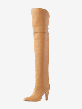 アプリコットブラックニーハイブーツ レディース ポインテッドトゥ ハイヒールブーツ