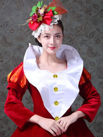 レッド レトロ コスチューム レディース カラーブロック プリーツ ポリエステル マリー アントワネット コスチューム セット ドレス 帽子 レトロ ビンテージ 衣類 バーガンディ