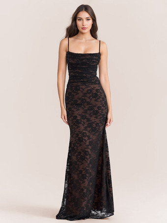 トランペットドレス レースアップ カットアウト 花柄 刺繍 長袖 プロムドレス