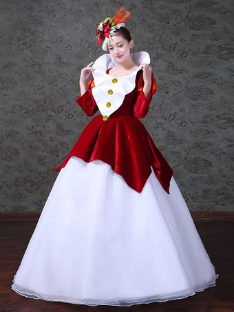 レッド レトロ コスチューム レディース カラーブロック プリーツ ポリエステル マリー アントワネット コスチューム セット ドレス 帽子 レトロ ビンテージ 衣類 バーガンディ