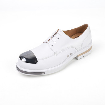 ホワイト メンズ ドレス ダービーシューズ ラウンドトゥ メタル装飾 厚底 リベット プロム ウェディングシューズ