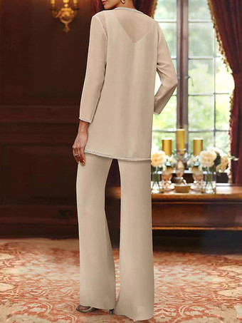 マザードレス デザインネックライン 長袖 ツーピース スパンコール ウェディングゲストドレス