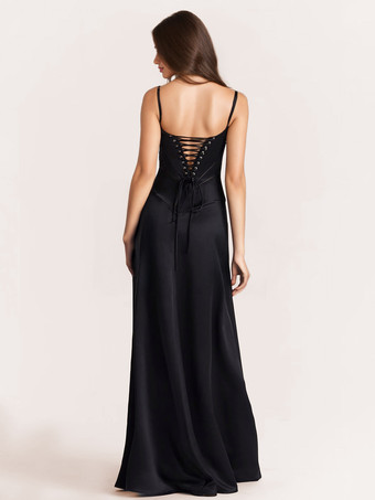 Corest マキシドレス 調節可能なスパゲッティストラップ バックレス レースアップ プロムドレス