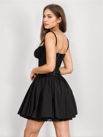 夏用ミニドレス ホワイト ストラップ ネック レース コテージコア ドレス