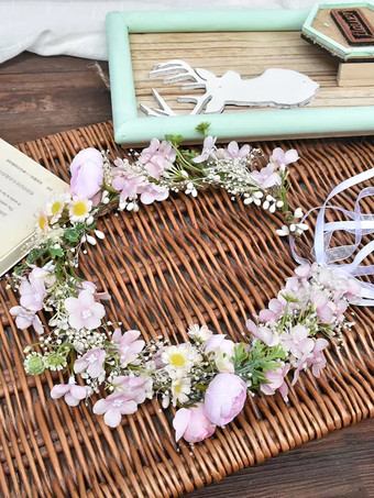 ピンクピンクの結婚式の花のかぶとポリエステルブライダルヘアアクセサリー