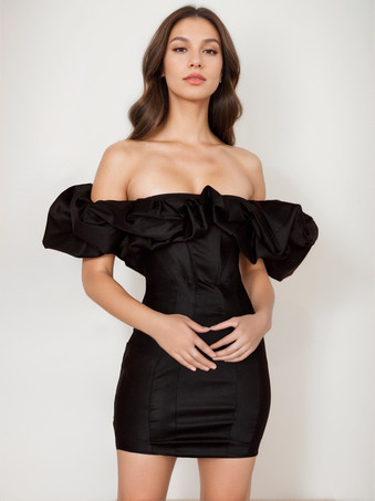 ブラック コルセット誕生日パーティードレスオフショルダーミニボディコンセミフォーマルドレス