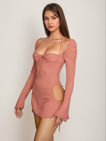 ボディコンドレス バックレス ホルターネック プリーツフロント セクシー ミニ ペンシルドレス