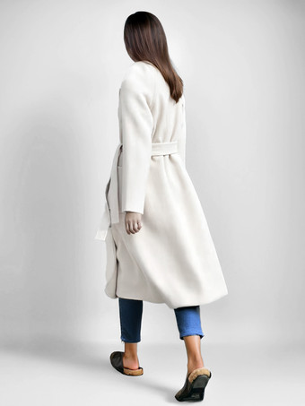 ウールラップコート レディース クラシックラペル ビッグポケット ベルト付き 無地 冬アウター 2025